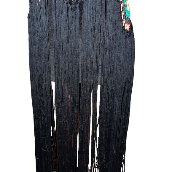 Women’s Boho Granny Square Bathing Suit Cover Up Multi Color Long Fringe NWOT - Picture 4 of 6